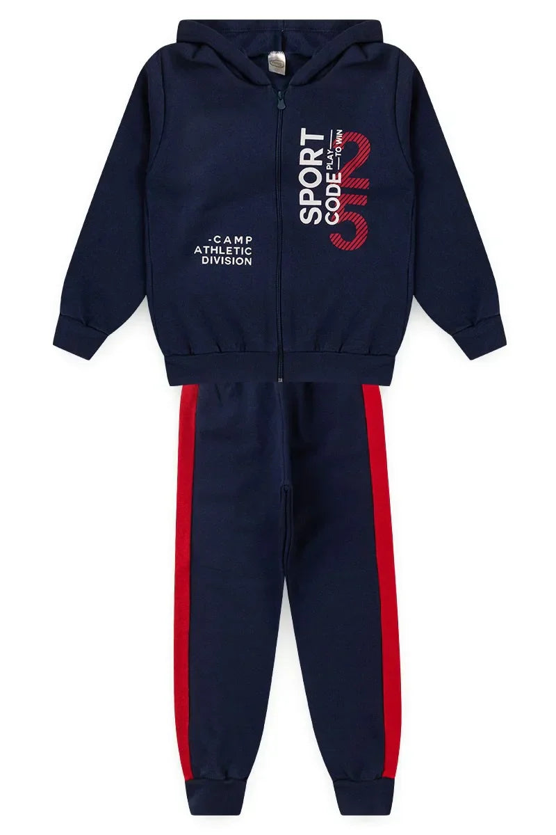 Conjunto Jaqueta Moletom Infantil Menino c/ Capuz e Zíper Sport Marinho