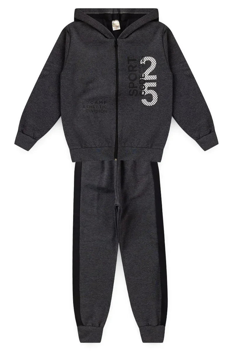 Conjunto Jaqueta Moletom Infantil Menino c/ Capuz e Zíper Sport Grafite
