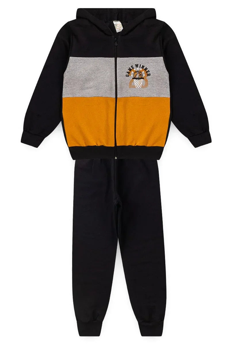 Conjunto Jaqueta Moletom Infantil Menino c/ Capuz e Zíper Game Winner Preto