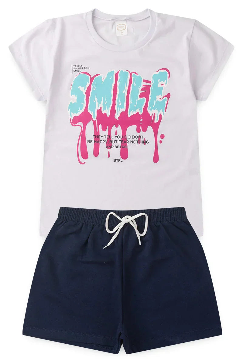 Conjunto Juvenil Verão Feminino Smile Branco