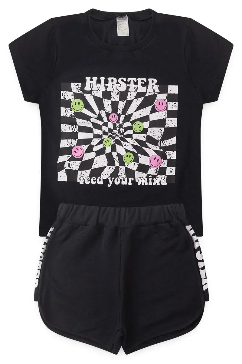 Conjunto Juvenil Verão Feminino Hipster Preto