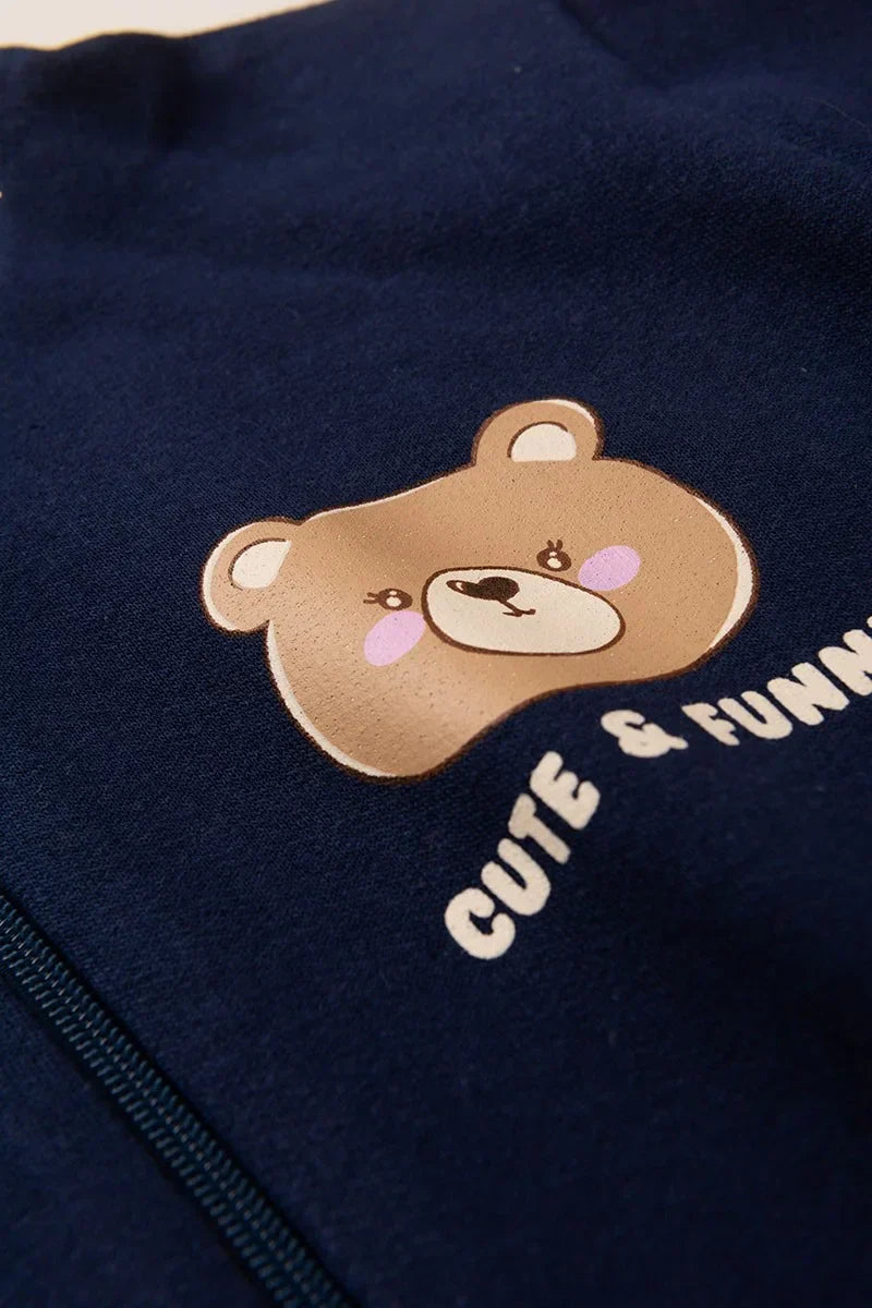 Conjunto Moletom Infantil Menina c/ Capuz e Zíper Cute Bear Marinho