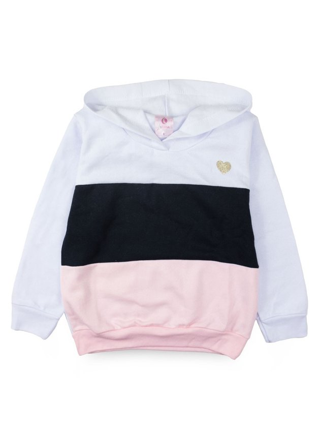 Conjunto Infantil Feminino Moletom com Capuz Recortes Coração Branco 0015