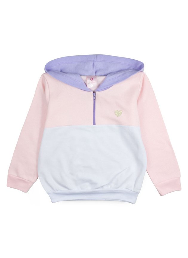 Conjunto Infantil Feminino Moletom com Capuz e Zíper Aplique Coração Lilás 0021