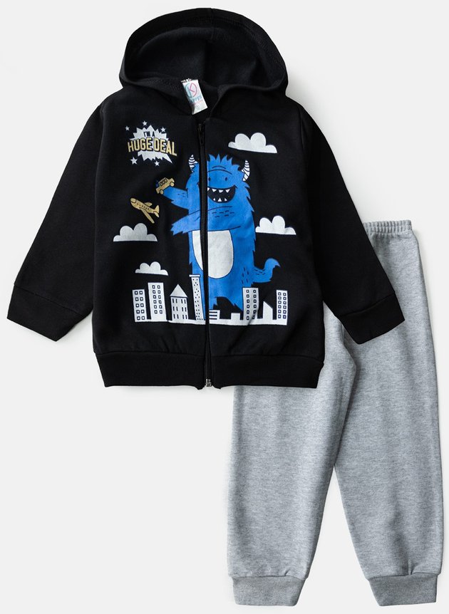 Conjunto Infantil Masculino Moletom I'am A Huge Deal Preto 1050 - Kappes