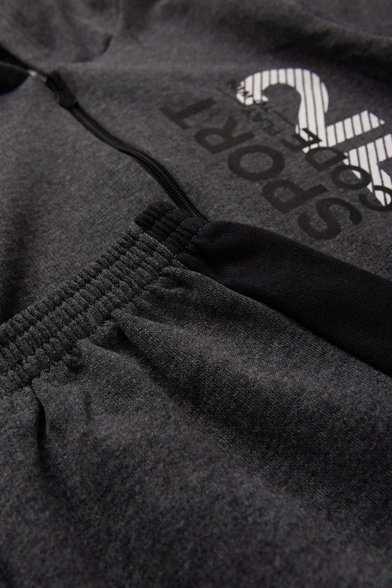 Conjunto Jaqueta Moletom Infantil Menino c/ Capuz e Zíper Sport Grafite