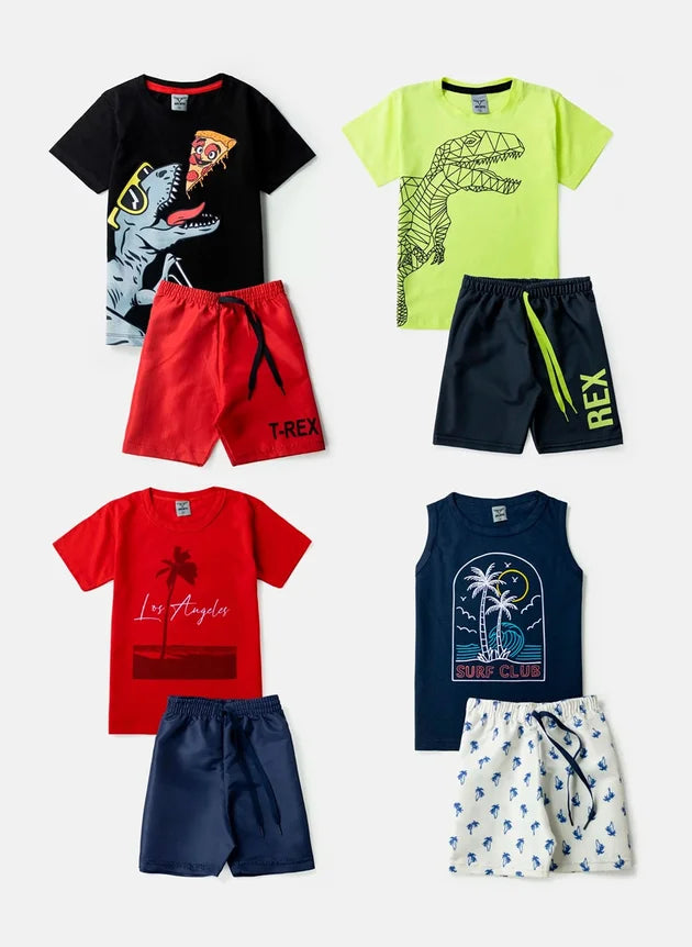Kit Sortido 12 peças de Roupa Infantil Menino - 6 camisetas + 6 bermudas - Kit com 6 conjuntos de Roupa Infantil para Menino