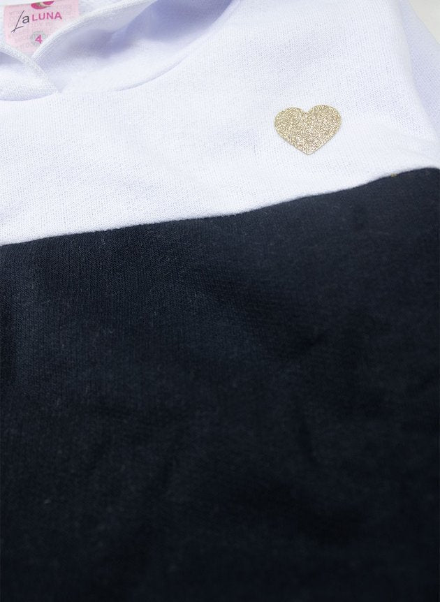 Conjunto Infantil Feminino Moletom com Capuz Recortes Coração Branco 0015