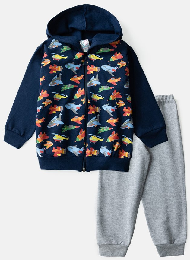 Conjunto Infantil Masculino Moletom Aviõezinhos Marinho 1050 - Kappes