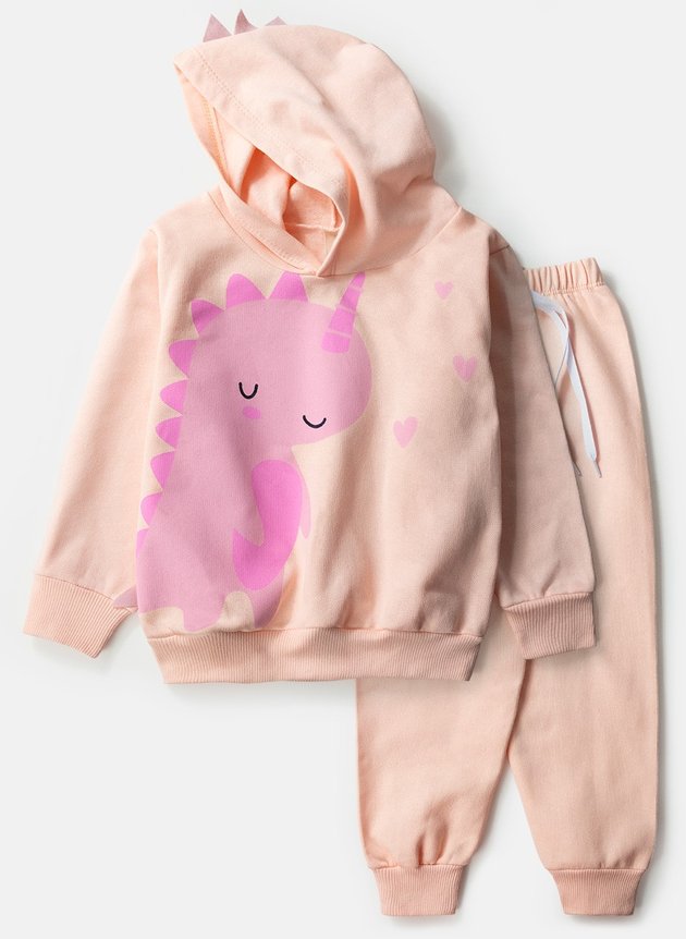 Conjunto Infantil Feminino Moletom Dino Unicórnio Interativo Nude 0123