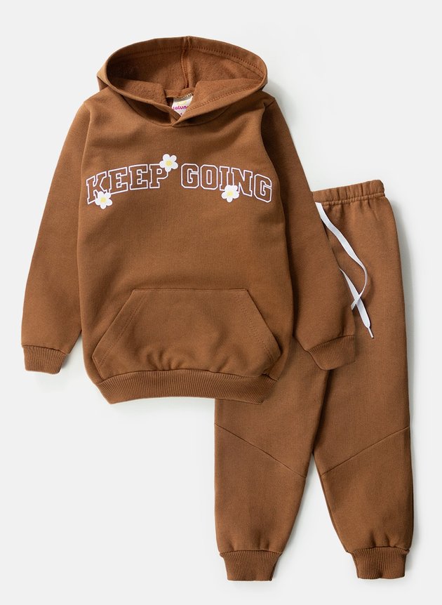 Conjunto Infantil Feminino Moletom Keep Going Castanho 0142