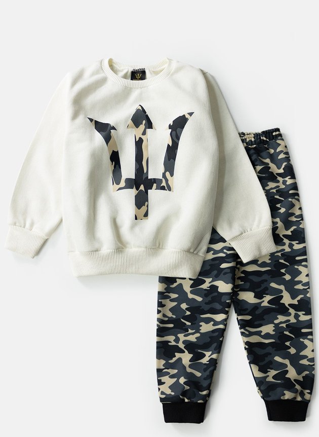 Conjunto Infantil Masculino Moletom Aplique Camuflado Creme 0564 - Torrox
