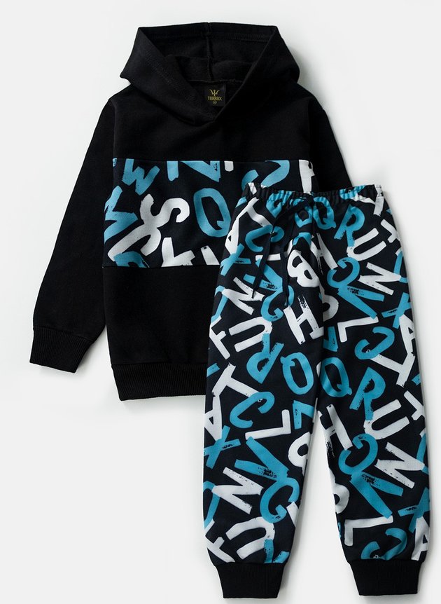 Conjunto Infantil Masculino Moletom com Capuz Letras Azul 0566 - Torrox