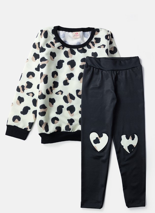 Conjunto Infantil Feminino Moletom Animal Print Creme 0046