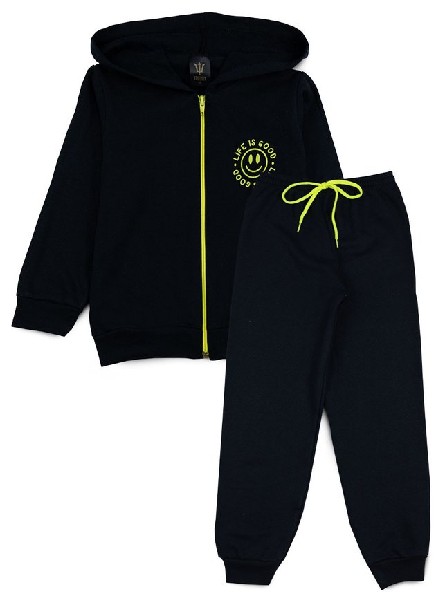 Conjunto Infantil Masculino Moletom com Capuz e Zíper Neon Preto- Torrox