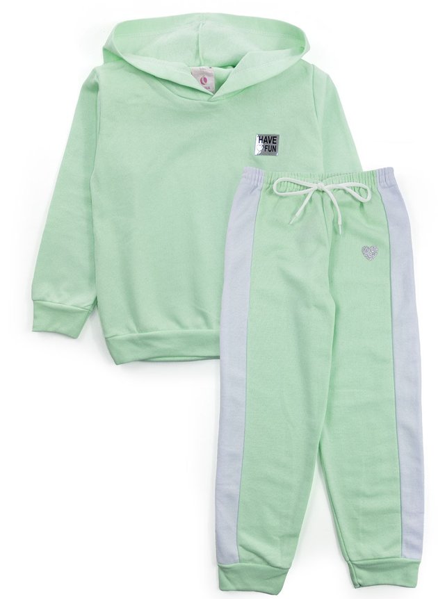 Conjunto Infantil Feminino Moletom com Capuz Have Fun Verde 0028