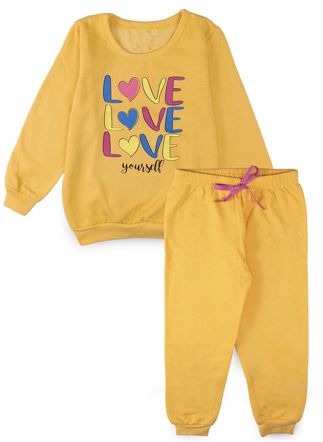 Conjunto Infantil Feminino Moletom Love Yourself Amarelo 1909 - Mini Kids