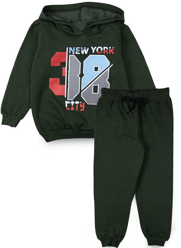 Conjunto Infantil Masculino Moletom com Capuz New York 38 Verde Escuro 1010 - Mini Kids