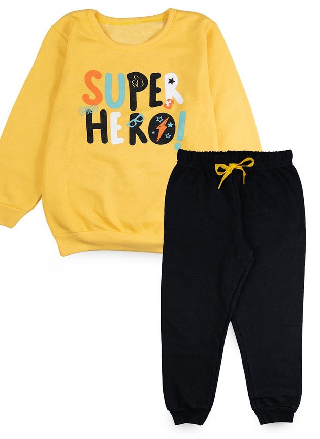 Conjunto Infantil Masculino Moletom Super Fun Hero Amarelo 1015 - Mini Kids