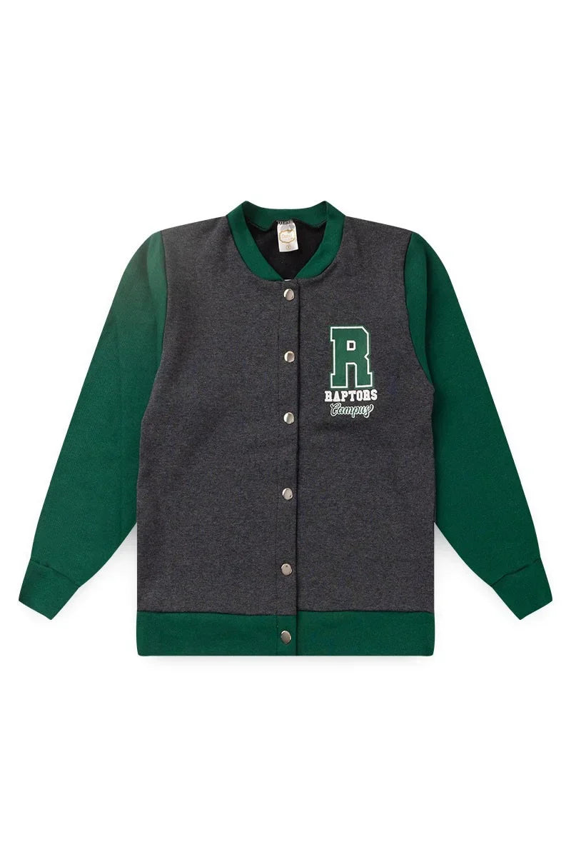 Conjunto Jaqueta Moletom Infantil Menino c/ Botão Raptors Grafite