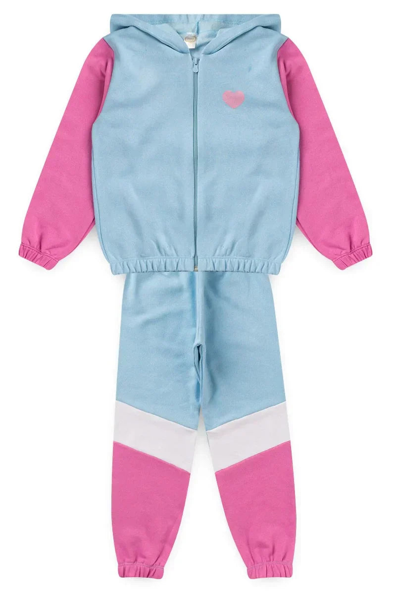 Conjunto Moletom Infantil Menina c/ Capuz e Zíper Coração Frost