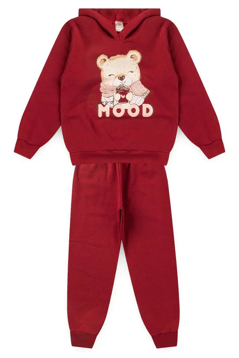 Conjunto Moletom Infantil Menina c/ Capuz Good Mood Bordô