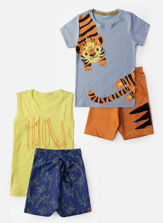 Kit 4 Peças Conjunto Infantil Masculino - 2 Blusas + 2 Shorts - Kit com 2 Conjuntos