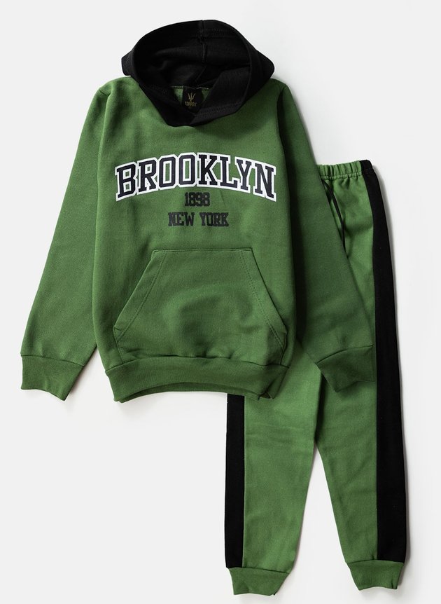 Conjunto Infantil Masculino Moletom Brooklyn Verde 0590 - Torrox