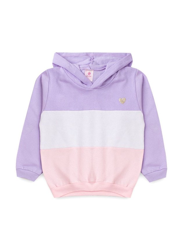 Conjunto Infantil Feminino Moletom C/Capuz Recorte Coração Lilás 0015