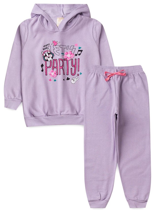 Conjunto Infantil Feminino Moletom Let's Party Lilás 1796 - Labelli