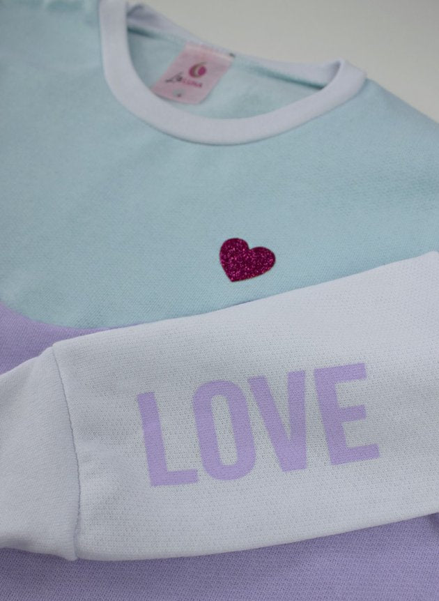 Conjunto Infantil Feminino Moletom Love Azul Claro 0017