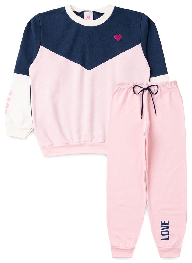Conjunto Infantil Feminino Moletom Love Marinho 0017