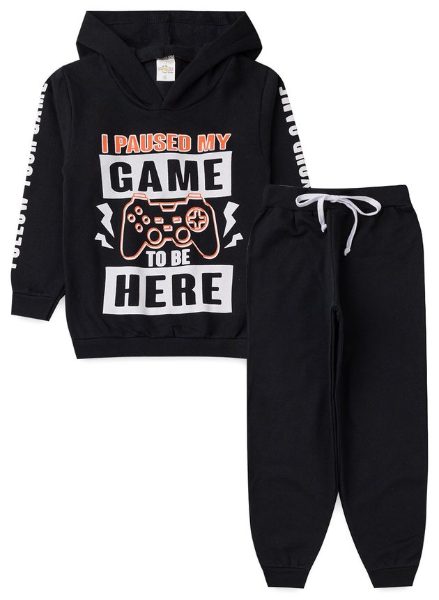 Conjunto Infantil Masculino Moletom C/Capuz Game Controle Preto 0053 - Torrox