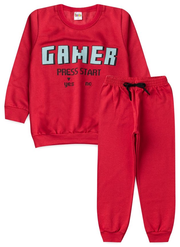Conjunto Infantil Masculino Moletom Gamer Press Start Vermelho 1771 - Labelli