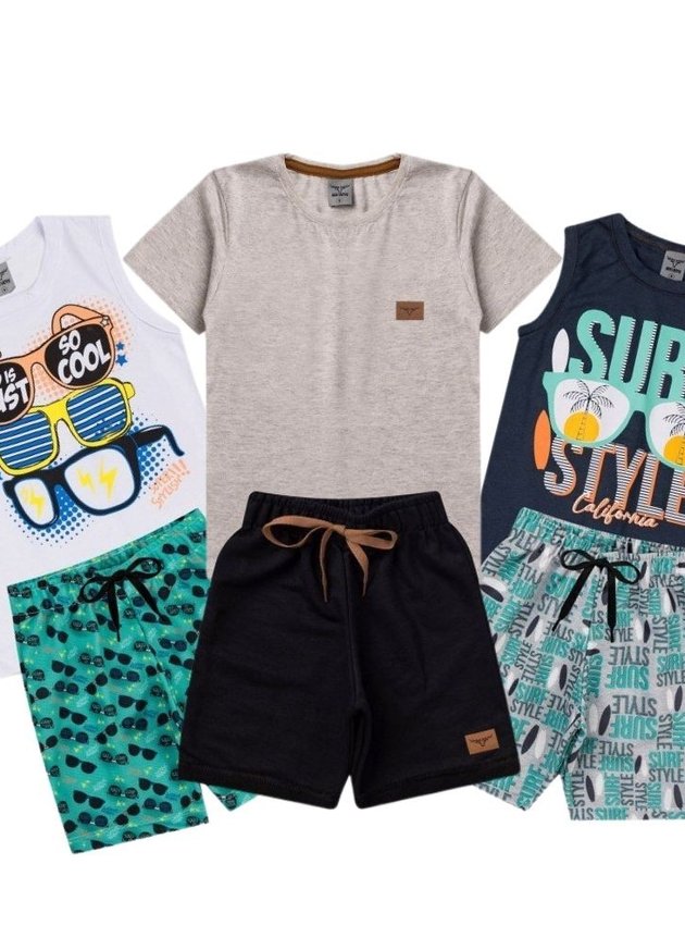 Kit 6 pçs Conjuntos Infantil Manga Curta e Regata Masculino Verão