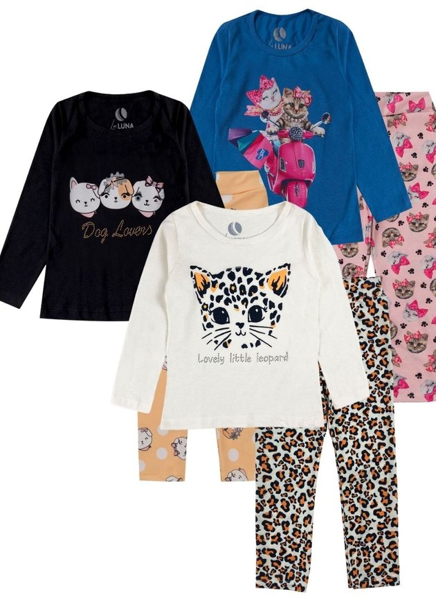 Kit 3 Conjunto Infantil Feminino Little Leopard