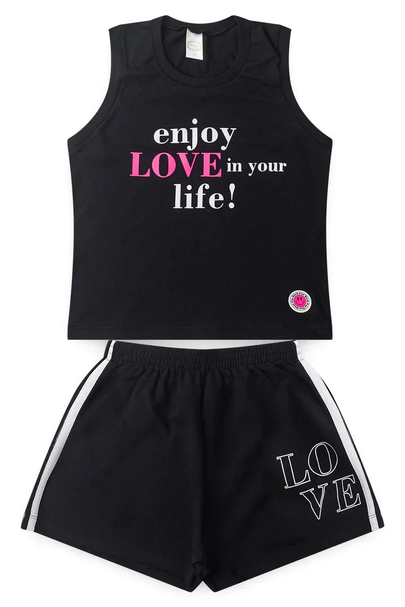 Conjunto Juvenil Verão Feminino Enjoy Love! Preto