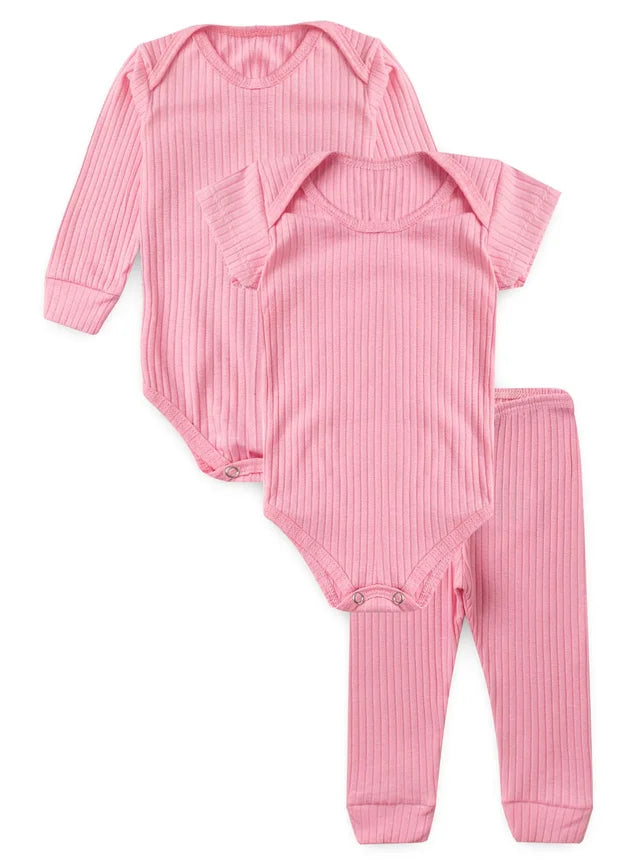 Kit Bebê 3 Peças Ribana Canelado Rosa Bebê
