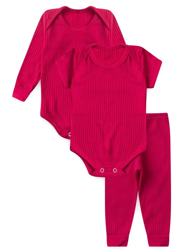 Kit Bebê 3 Peças Ribana Canelado Pink