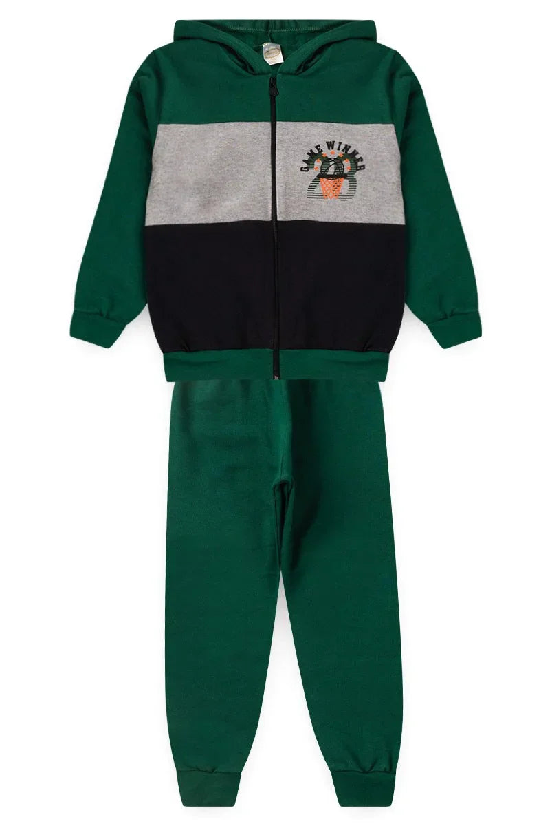 Conjunto Jaqueta Moletom Infantil Menino c/ Capuz e Zíper Game Winner Verde Militar