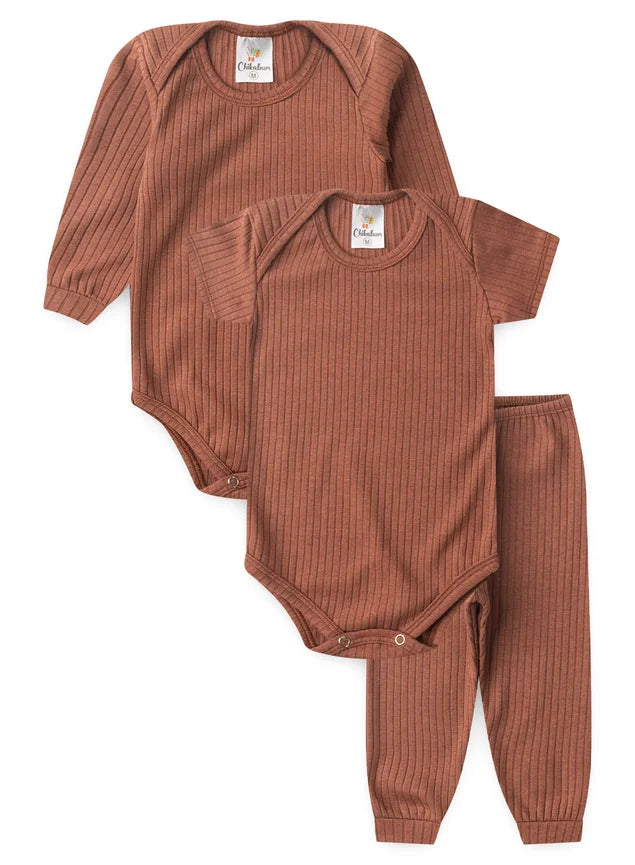 Kit Bebê 3 Peças Ribana Canelada Coffe