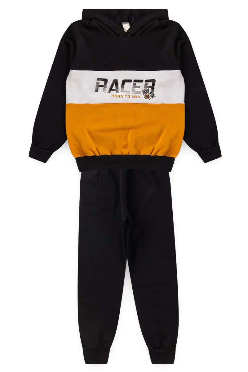 Conjunto Moletom Infantil Menino c/ Capuz Racer Preto