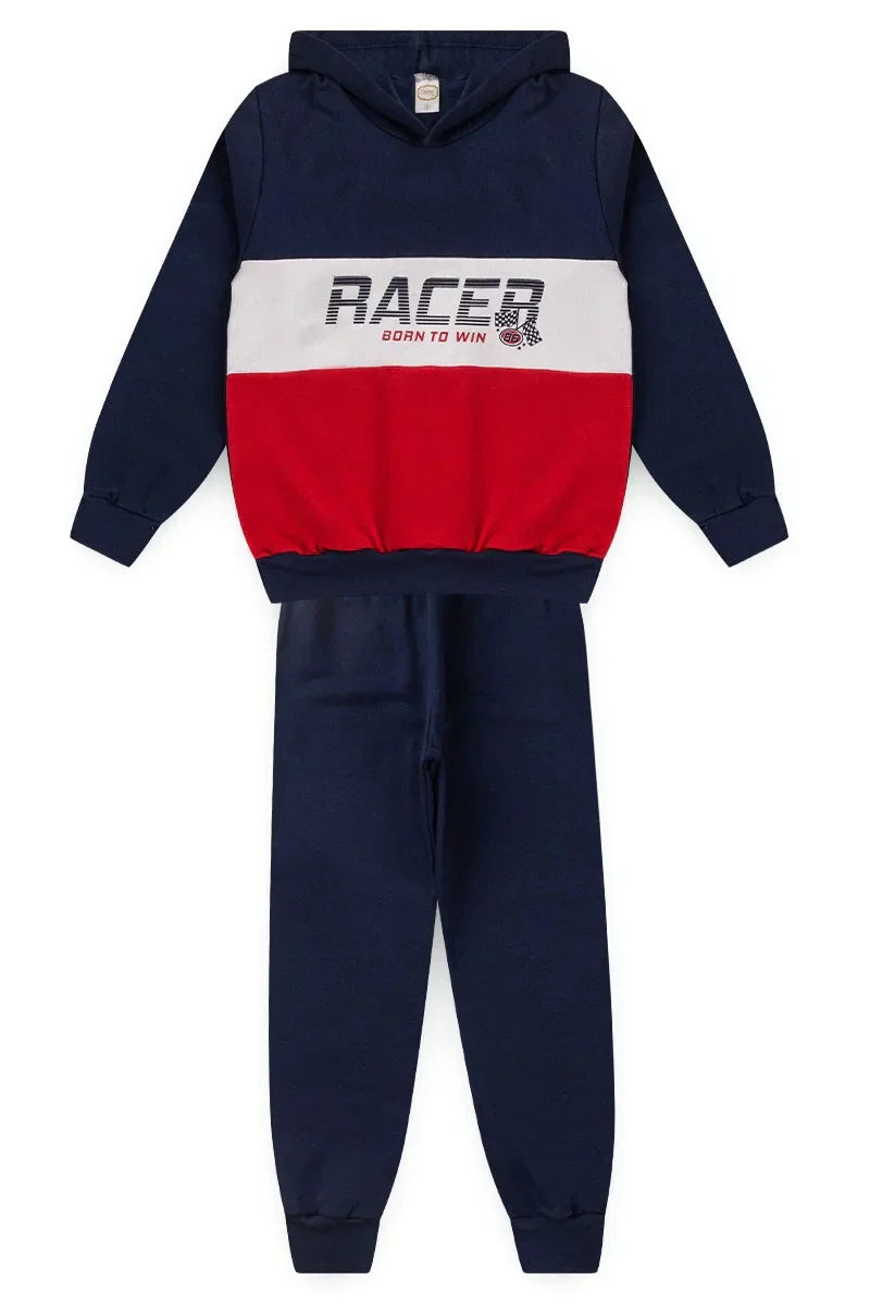 Conjunto Moletom Infantil Menino c/ Capuz Racer Marinho
