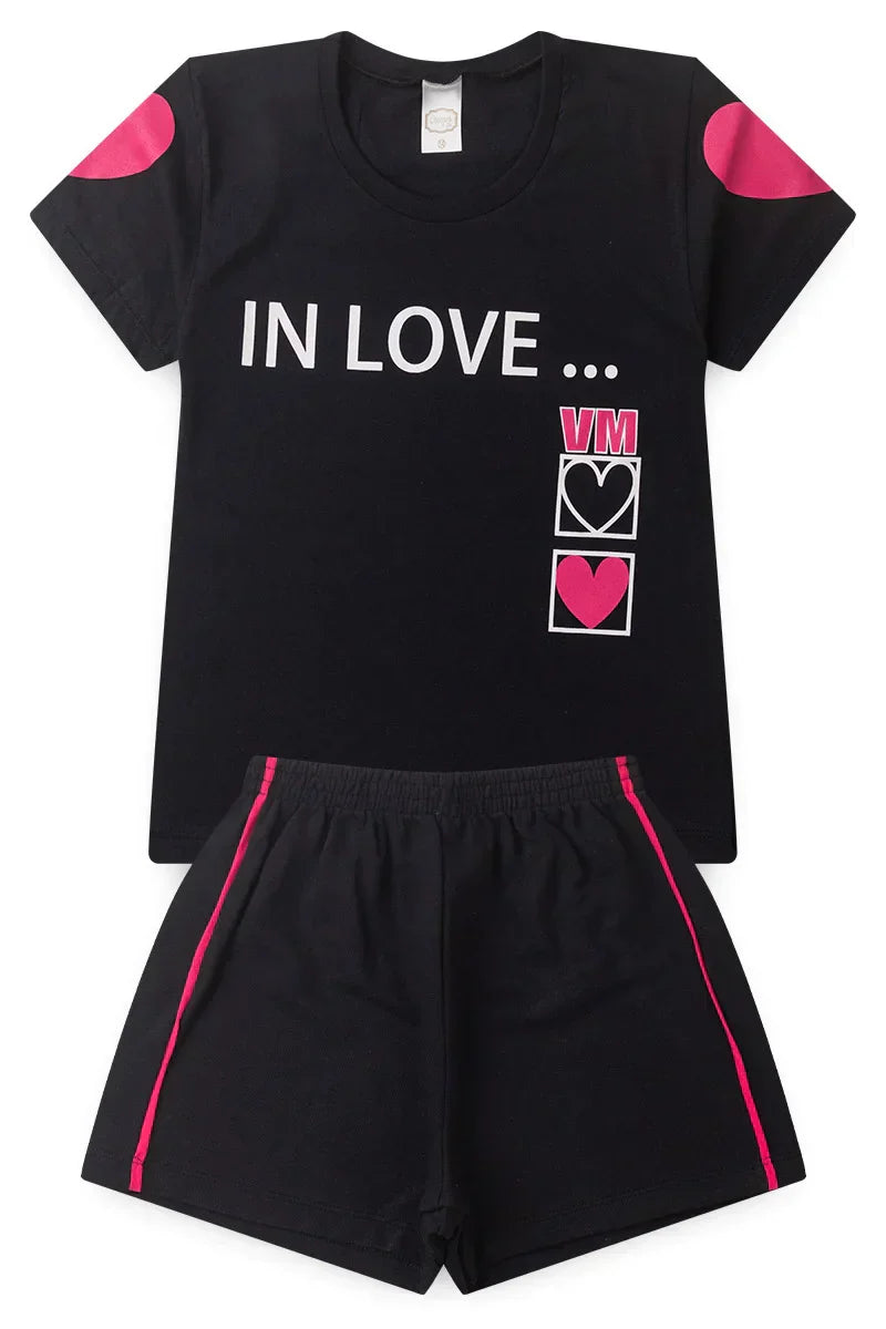 Conjunto Juvenil Verão Feminino In Love Preto