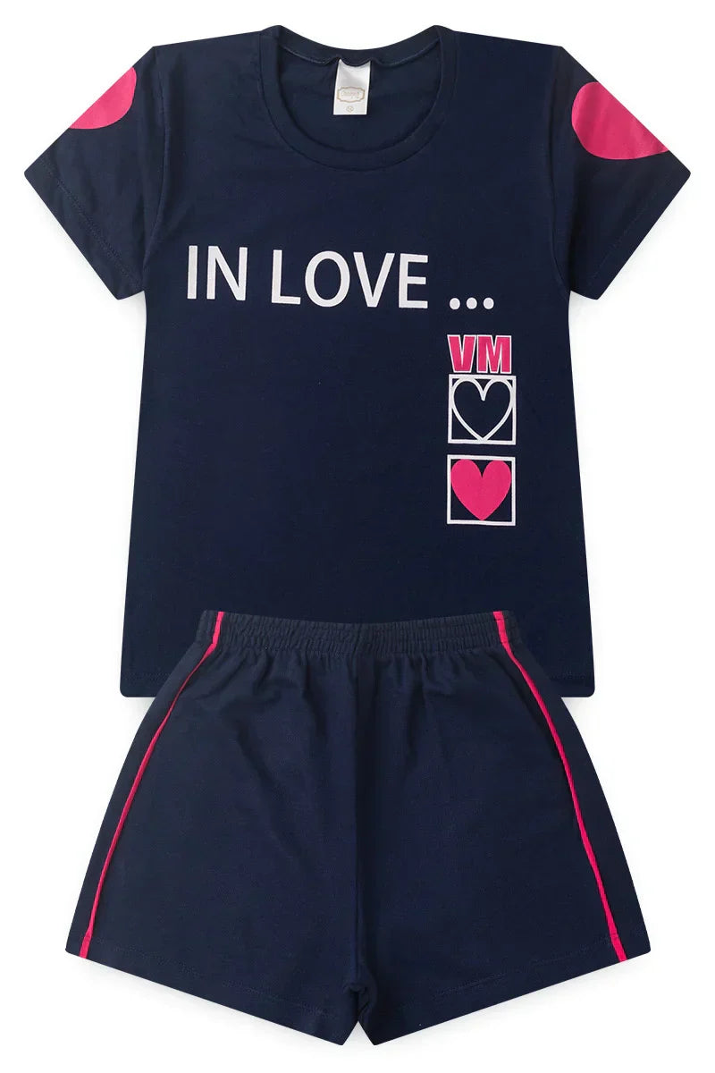 Conjunto Juvenil Verão Feminino In Love Marinho