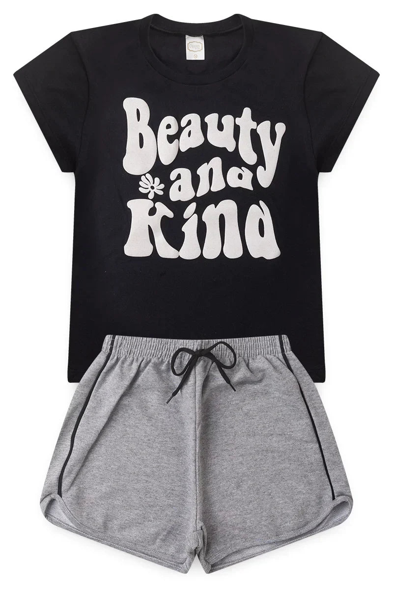 Conjunto Juvenil Verão Feminino Beauty And Kind Preto