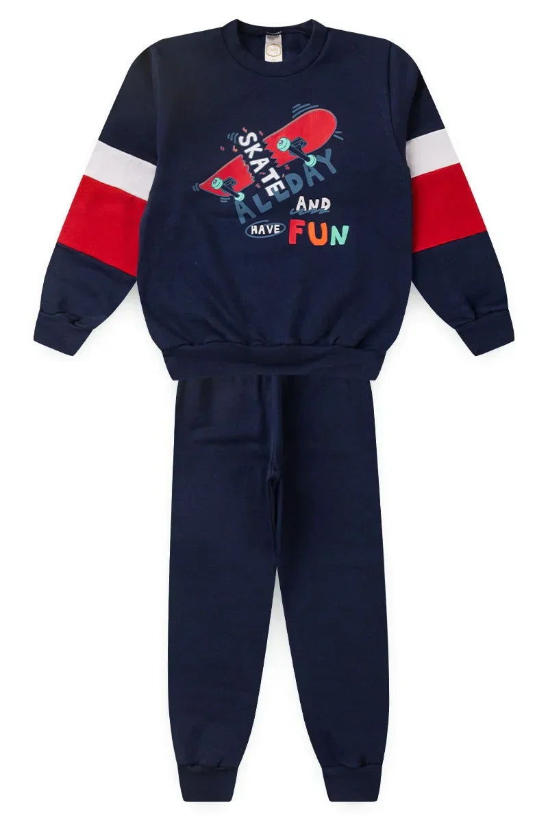 Conjunto Moletom Infantil Menino Skate Fun Marinho
