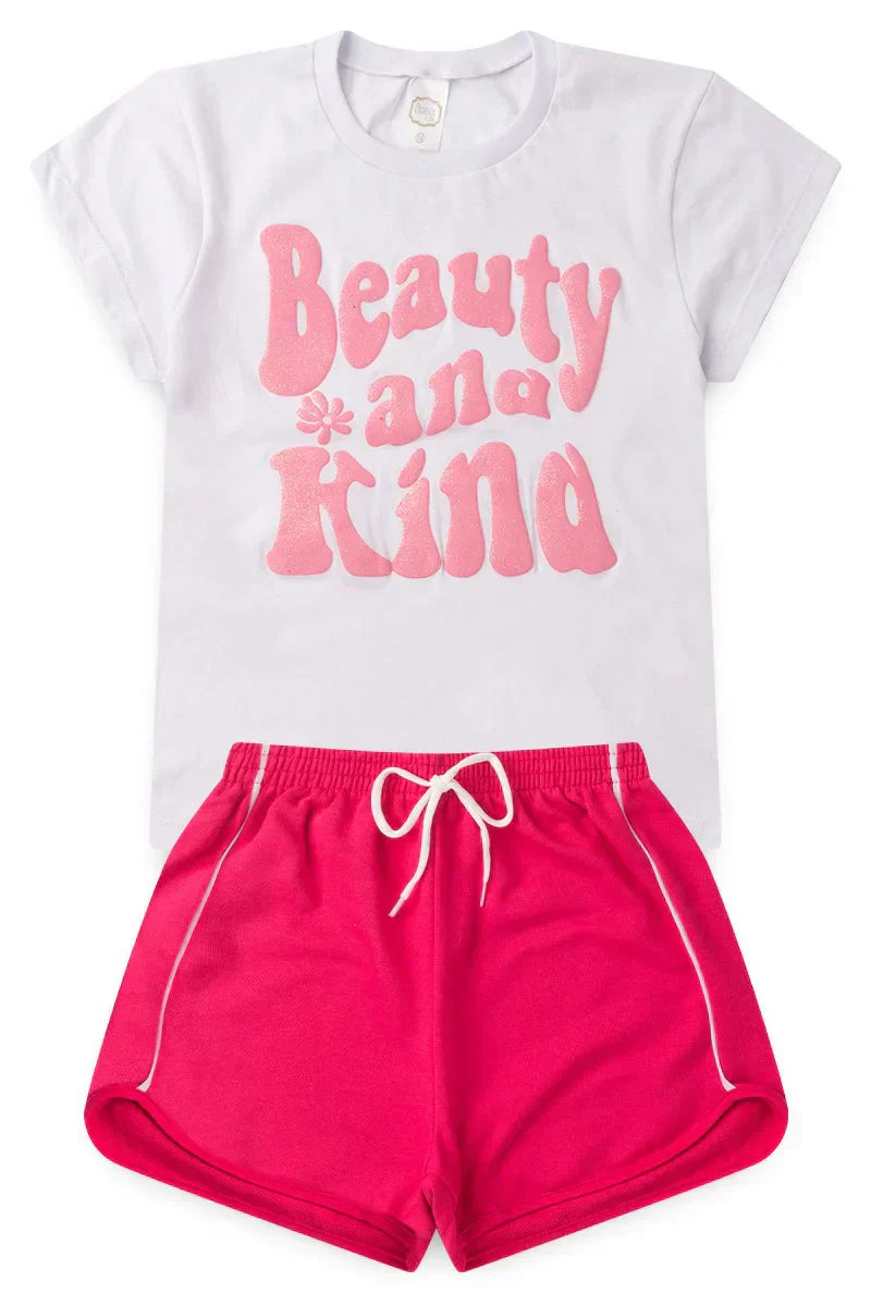 Conjunto Juvenil Verão Feminino Beauty And Kind Branco