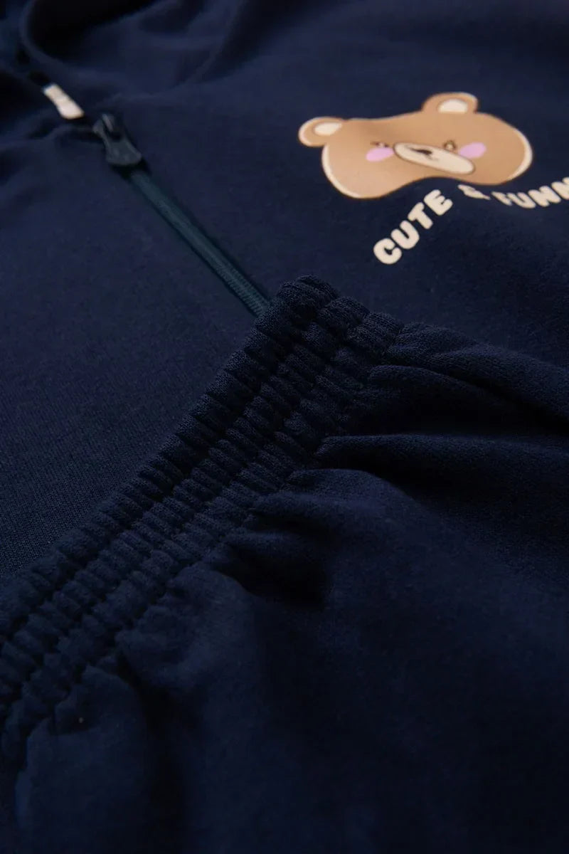 Conjunto Moletom Infantil Menina c/ Capuz e Zíper Cute Bear Marinho