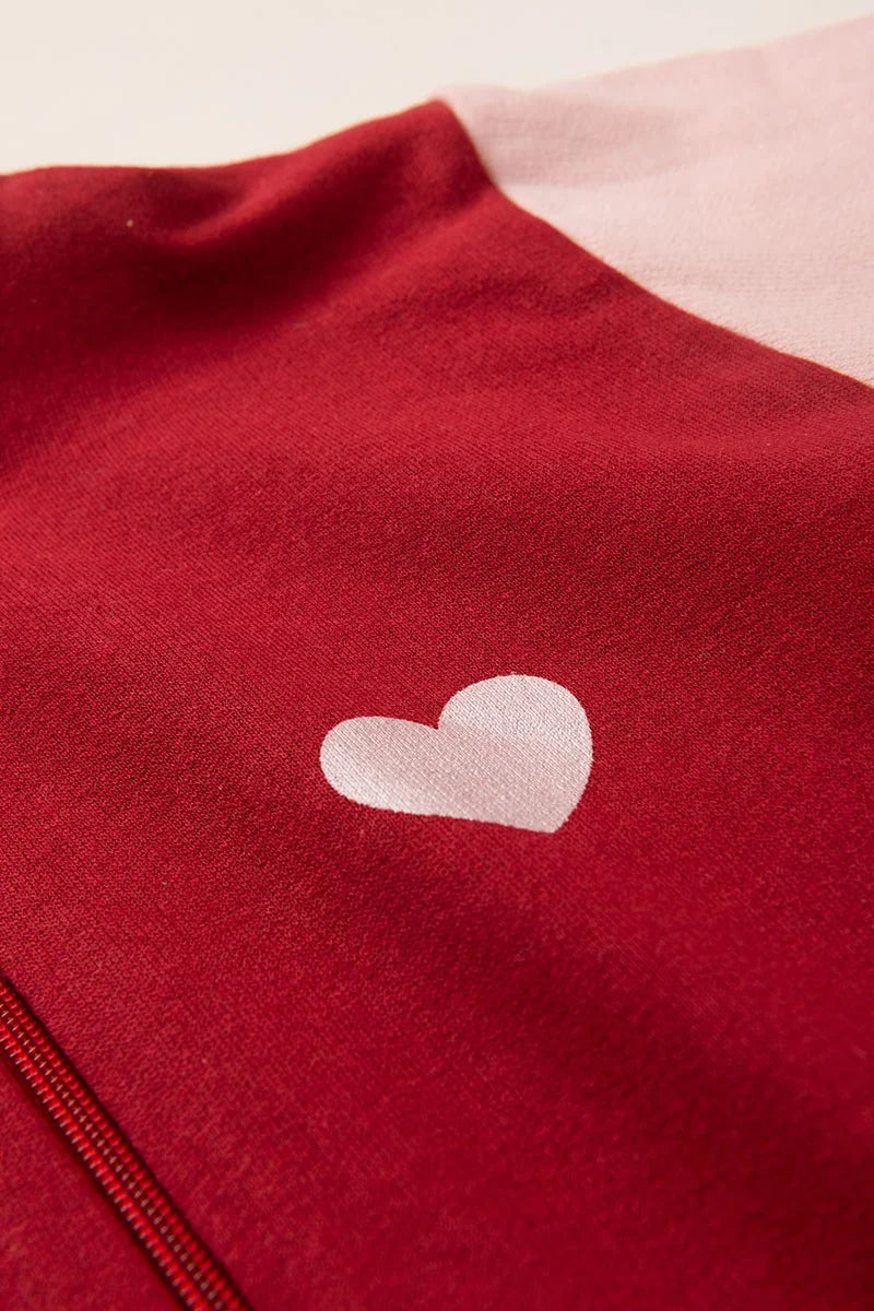 Conjunto Moletom Infantil Menina c/ Capuz e Zíper Coração Bordô